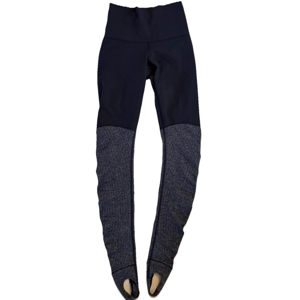 Lululemon Wunder Under Stirrup Pants Black Grey Colorblock High Rise Women's 4